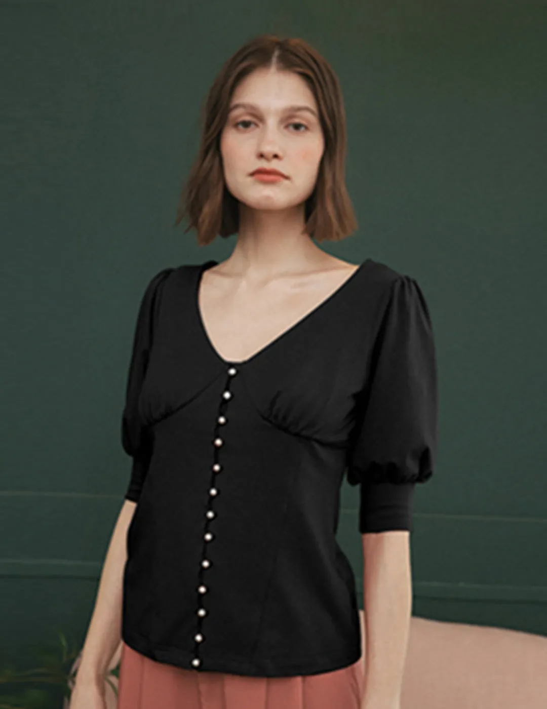 Textured Fabric Finish ??Final Sale??Alice V-Neck Cottons Blouse