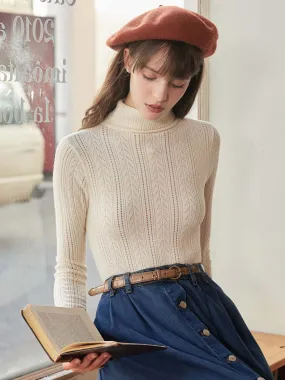 ??Final Sale??Ariana Solid Color Turtleneck Slim Fit Knitted Top Chic Cardigan Sandwich Mesh Panel Structure