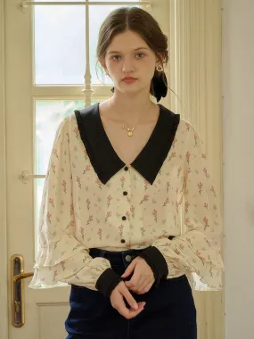 Convertible Neckline ??Final Sale??Ayleen Notched Collar Floral Contrasting Blouse
