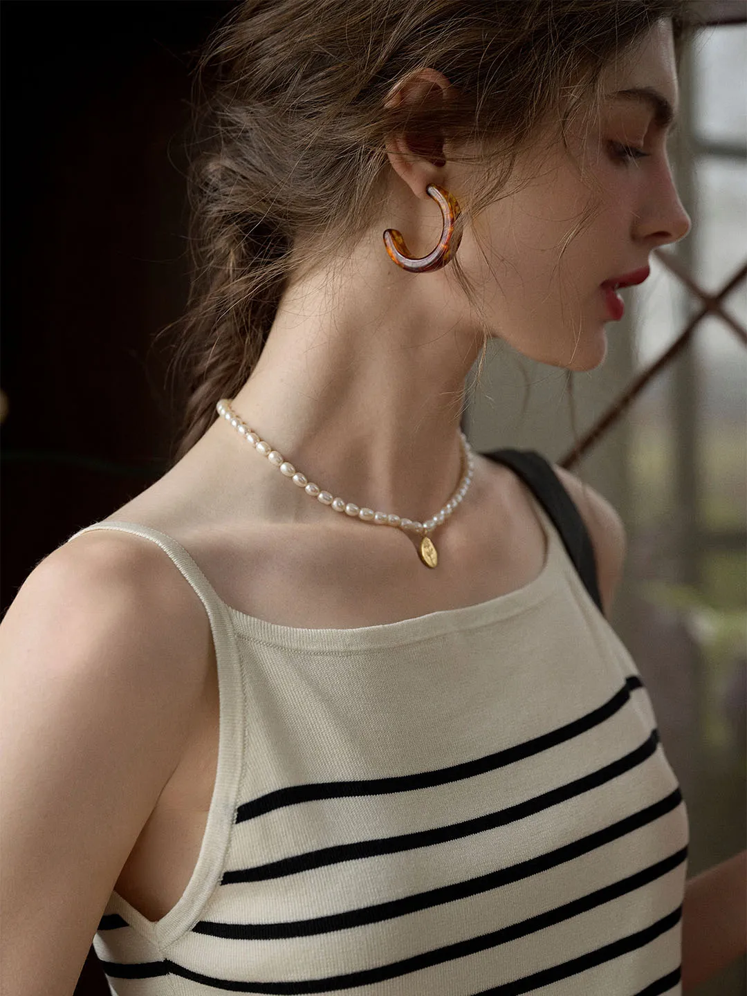 HighDensity Weave ??Final Sale??Charlee Simple Square Neck Striped Sling Knitted Top