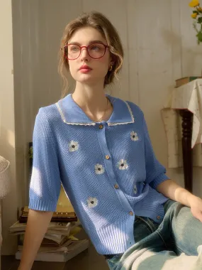 ??Final Sale??Cora Round Neck Embroidery Cardigan All Over Print Technique Sustainable Fabric Blend