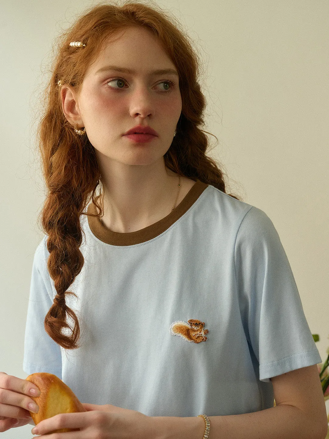 Casual Tank ??Final Sale??Daphne Round Neck Embroidery 100% Cotton T-shirt