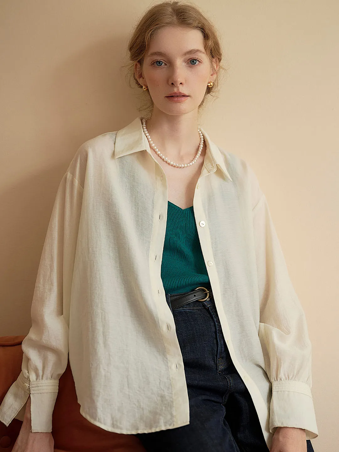 Stretch Woven Material ??Final Sale??Harlee Casual All-match Side Slit Shirt