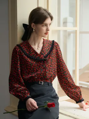 TaglessDesign QuickDry Textile ??Final Sale??Indy Notched Lapel Contrasting Floral Blouse