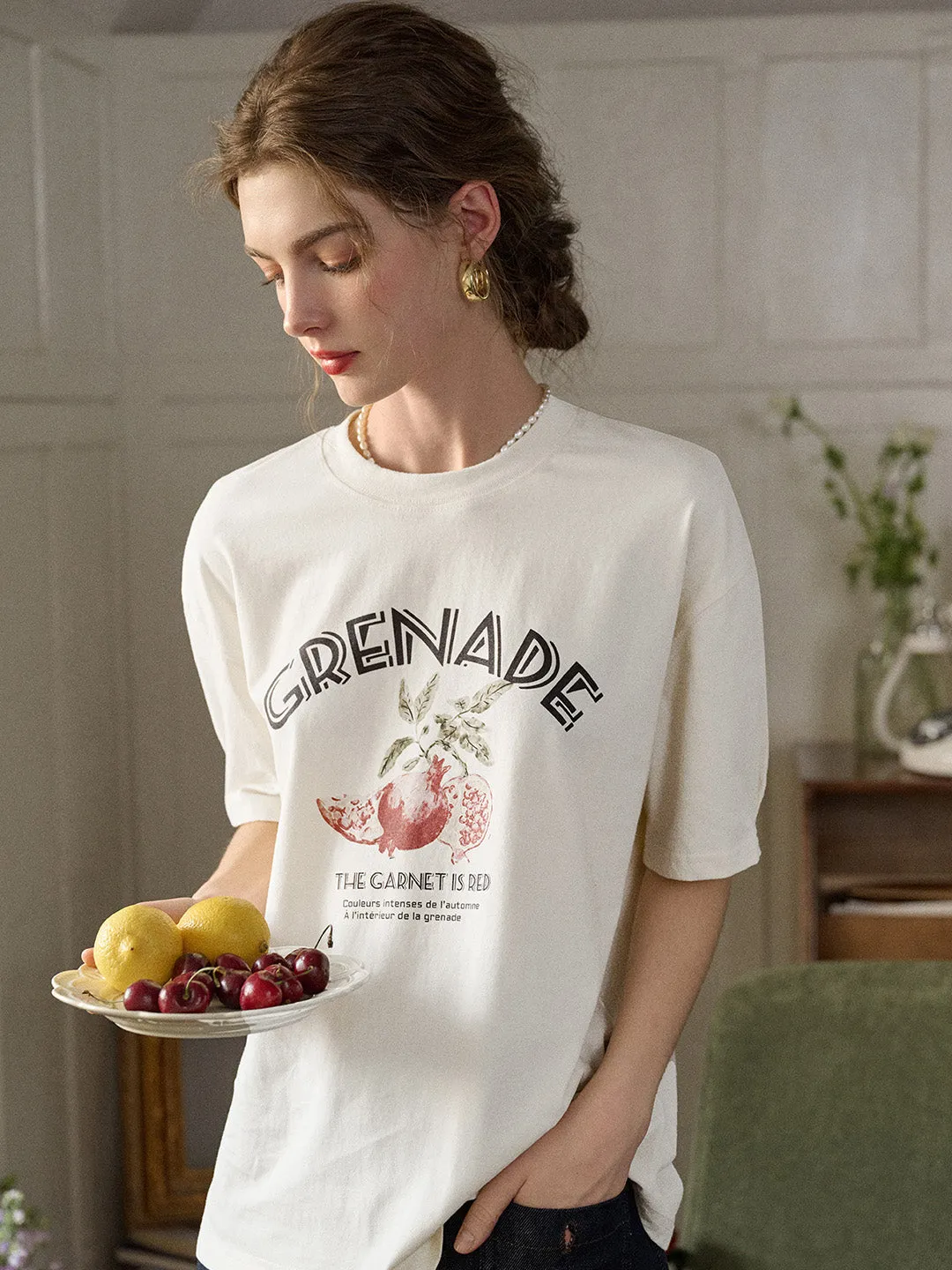 ??Final Sale??Kensley Round Neck Pattern T-shirt Elastic Edge Binding