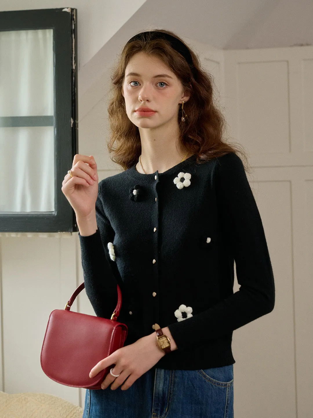 ??Final Sale??Layla Round Neck 3D Flower Cardigan RollUpSleeves Workout Apparel