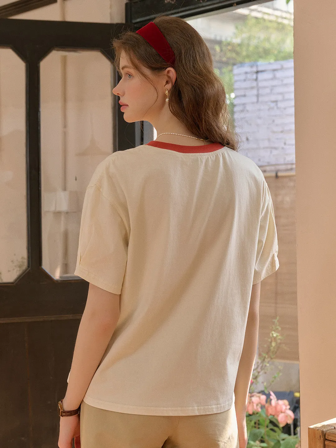 ??Final Sale??Lucille Round Neck 100% Cotton T-shirt Heather Effect Finish Retro design