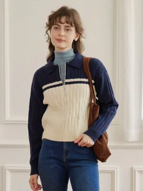 Sustainable Cotton ??FINAL SALE??Lyla Polo Cable Blue Knit Sweater