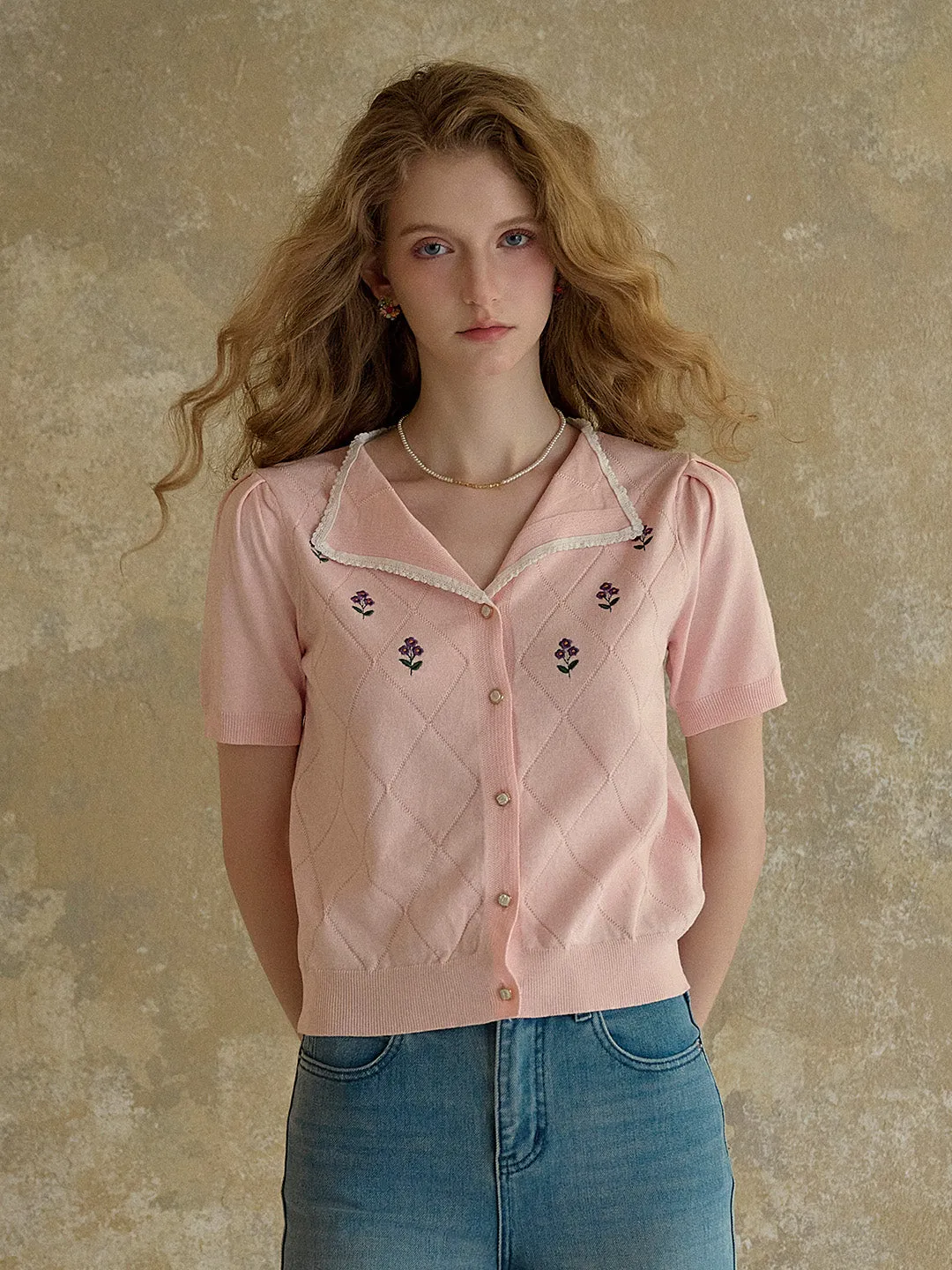 ??Final Sale??Naomi V-Neck Embroidery Knit Blouse EcoFriendlyTexture Formal Wear