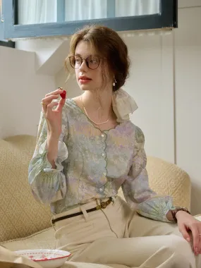 Sustainable Waterproofing ??Final Sale??Nicole Wavy collar Floral Blouse