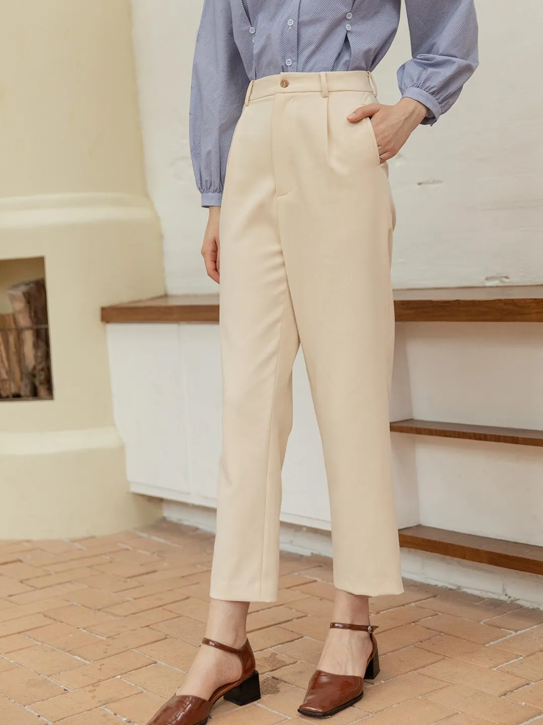 Unisex Friendly ??Final Sale??Nora Straight Suit Pants - Milky White