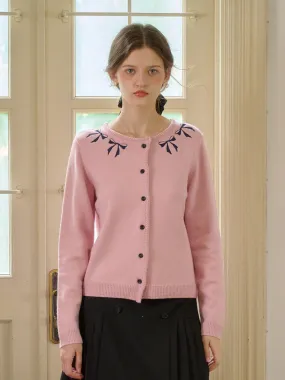 TailoredCut AntiStatic Treatment ??Final Sale??Nyx Round Neck Contrasting Embroidery Bow Cardigan