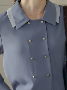 ??Final Sale??Rebekah Vintage Double Breasted Colorblock Collar Blouse casual top