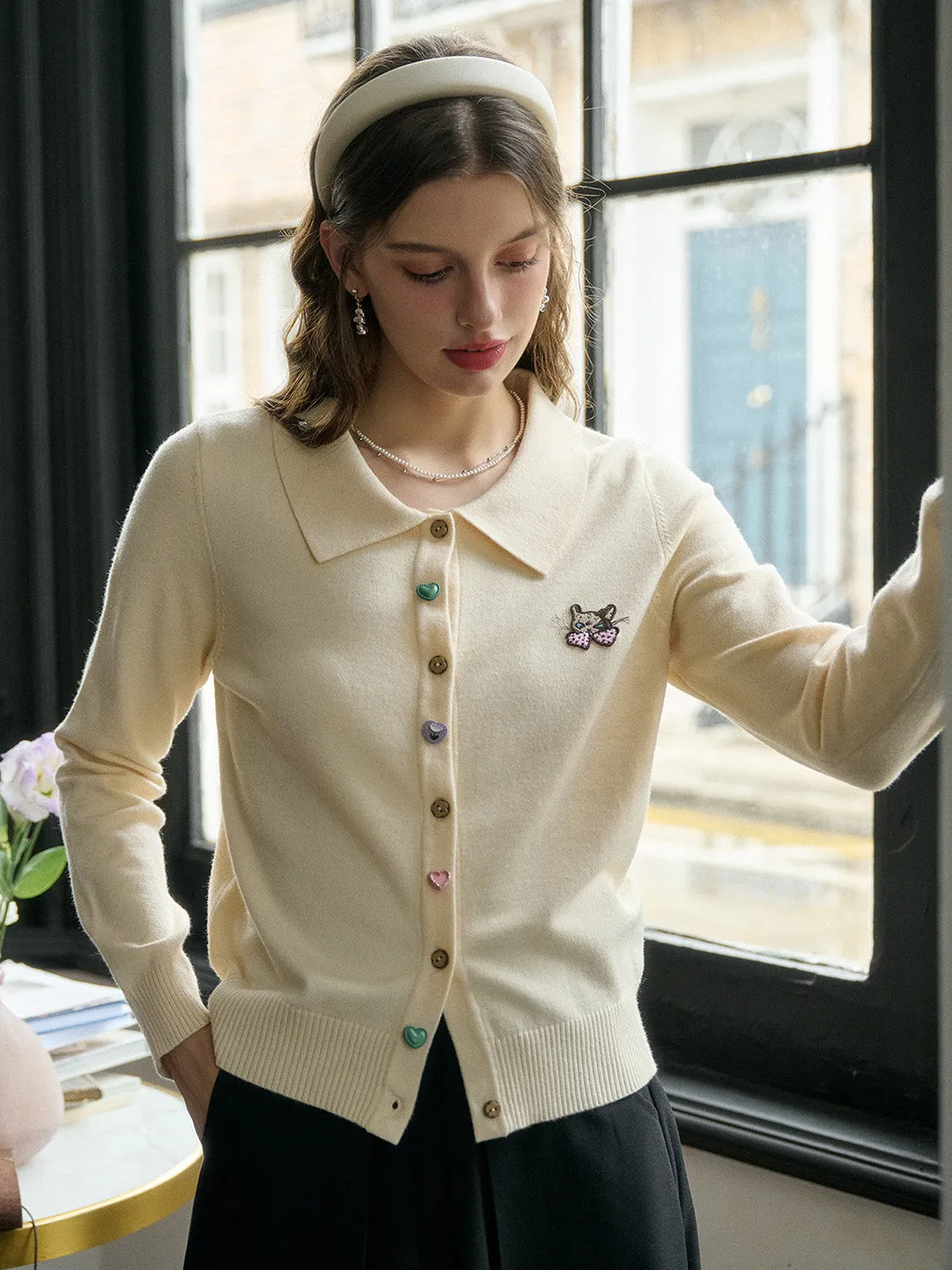 ??Final Sale??Rosalie Peter Pan Collar Button Cardigan Durable Interlock Stitch