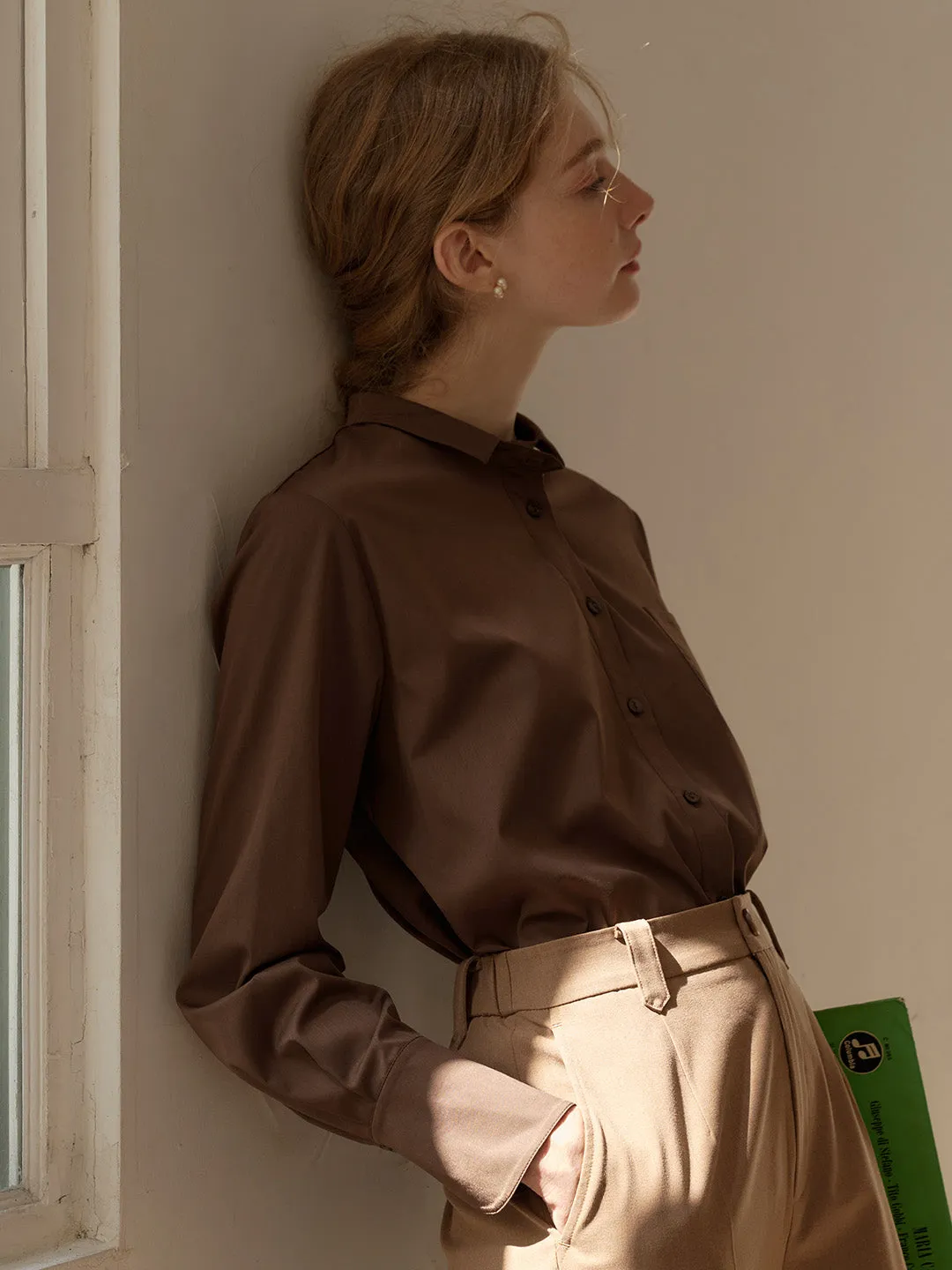 ??Final Sale??Sarahi French Cuffs Small Lapel Shirt LightweightWeave