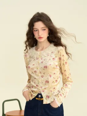 ??Final Sale??Savannah Round Neck Lace Collar Floral Blouse Moisture Wicking Material Double Chest Pocket