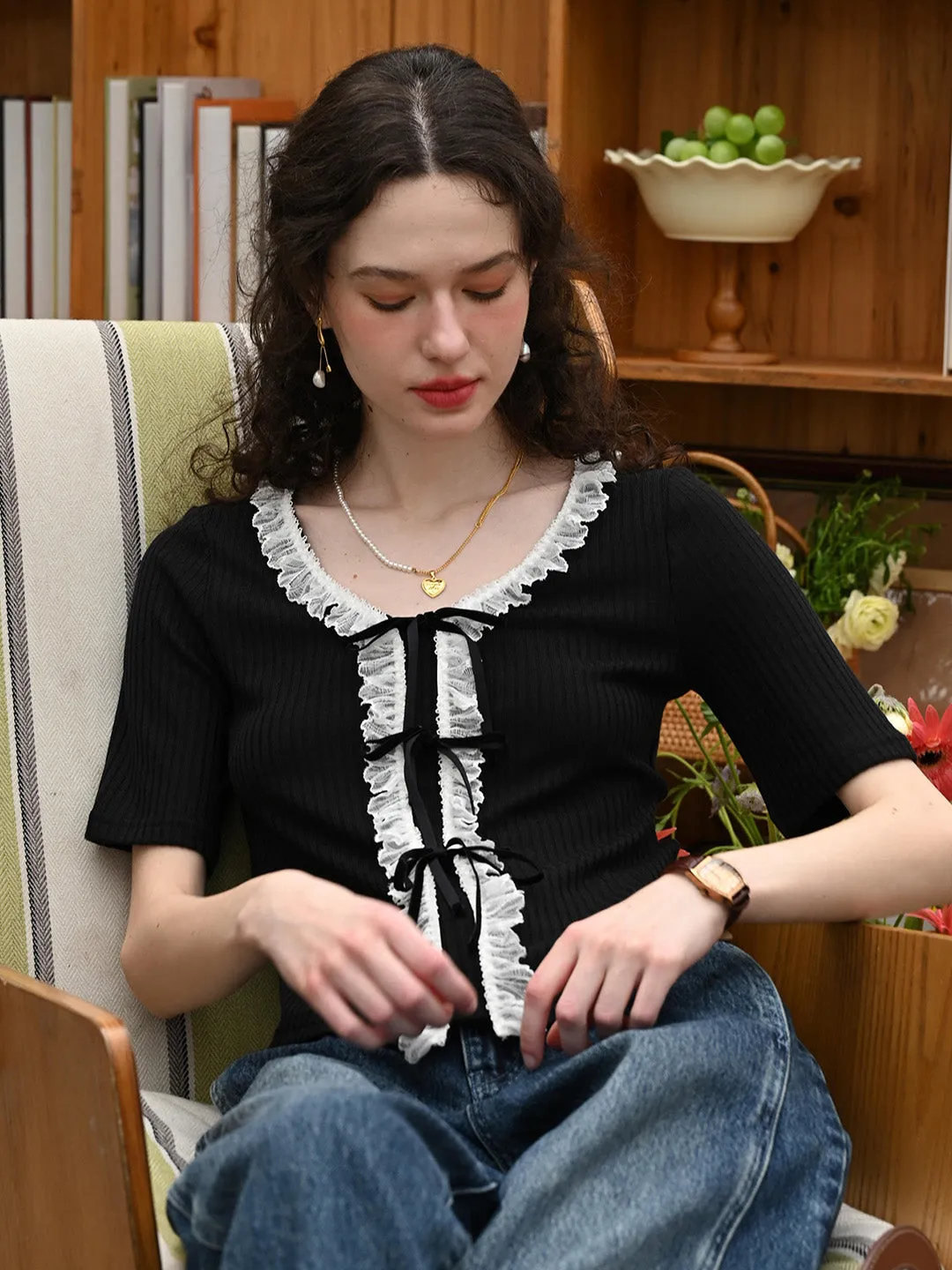 Adjustable Fit System ??Final Sale??Serbrina V-Neck Lace Cardigan