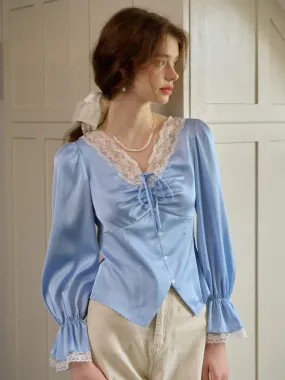 ??Final Sale??Shailene Retro V-Neck Lace Blouse Seamless Design