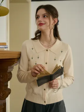 ??Final Sale??Skyla Round Neck Embroidery Cardigan SweatAbsorbent