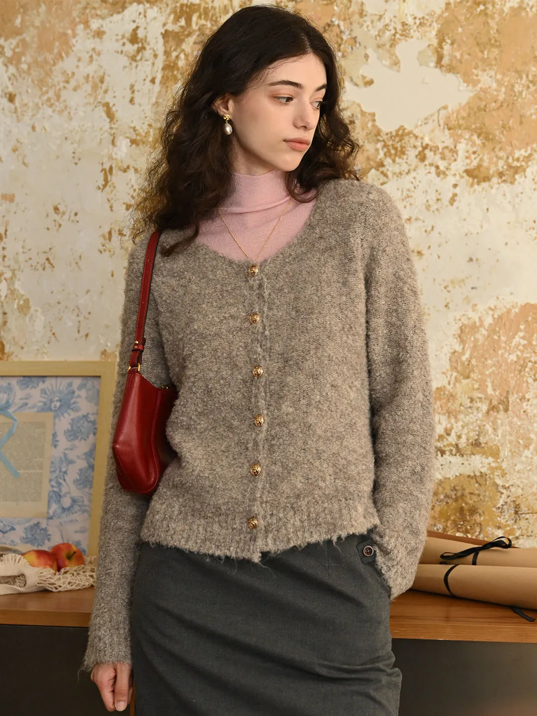 Durable Chainstitch Double Needle Stitching ??Final Sale??Stella Crew Neck Solid Button Front Cardigan