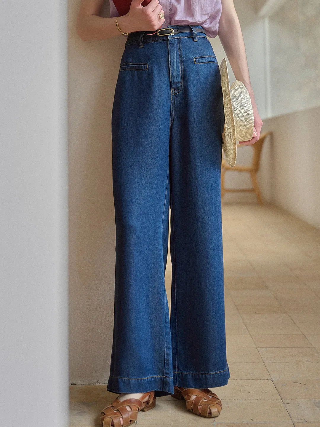 RecycledBlend Double Layered Hem Reinforcement ??Final Sale??Victoria Square Neck Accordion Pleats Lyocell Top