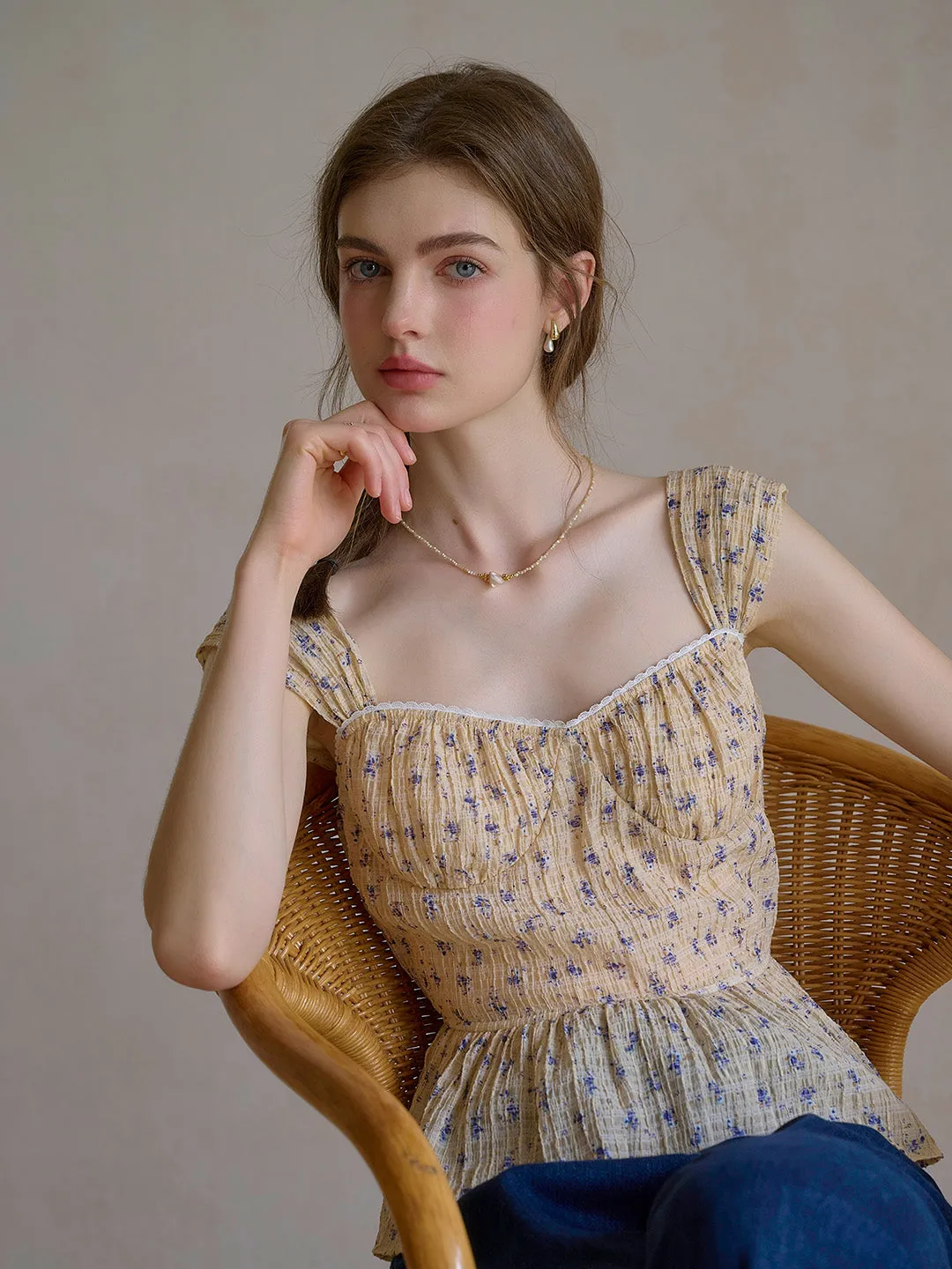 Reinforced Shoulders ??Final Sale??Victoria Square Neck Accordion Pleats Lyocell Top