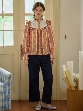 ??Final Sale??Wren Stand Collar Floral Patchwork Shirt TemperatureRegulatingLining Midweight Four Way Stretch