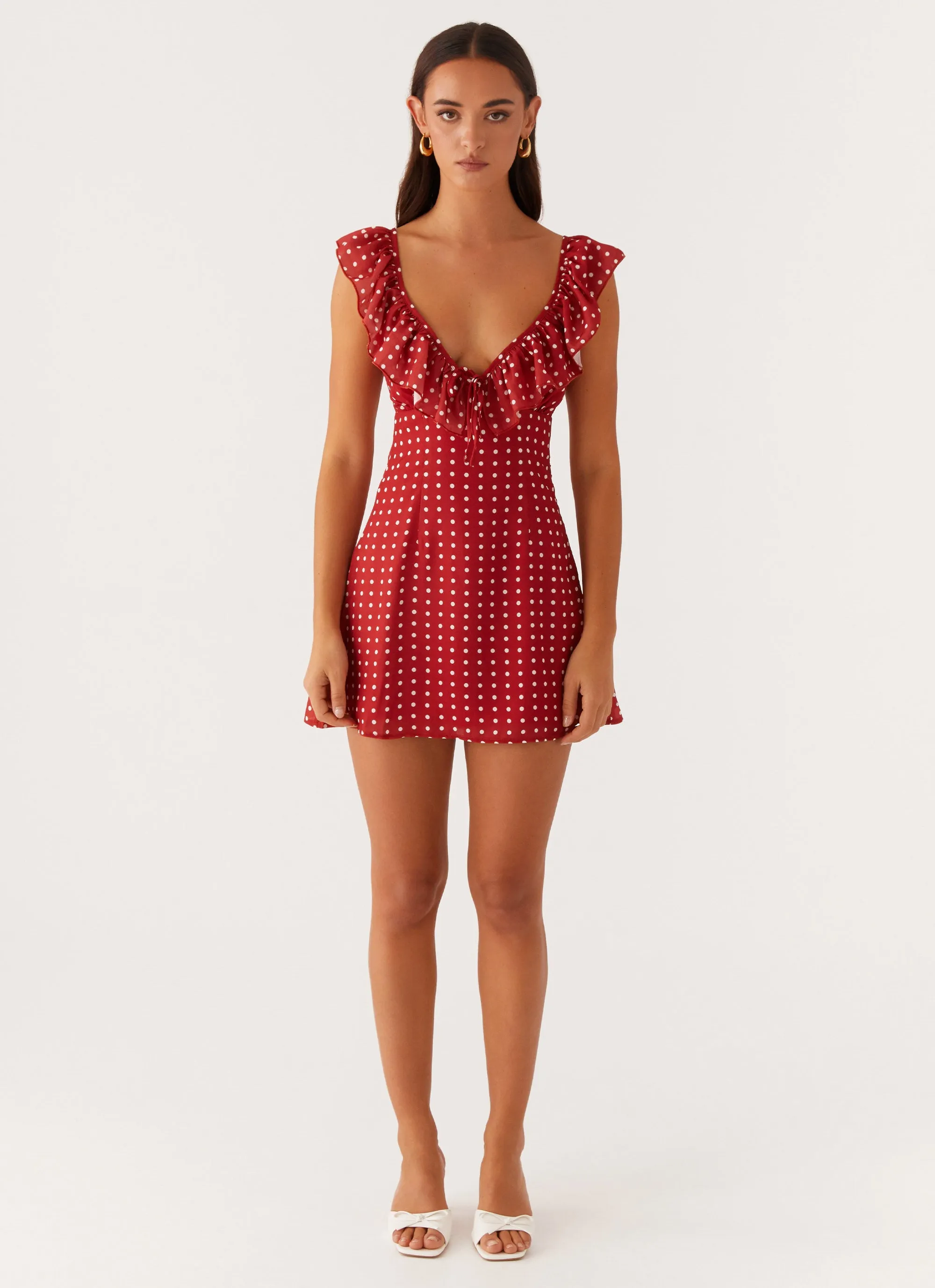 Adrina Ruffle Mini Dress - Red Polka Dot Timeless Trend Cozy Vibe