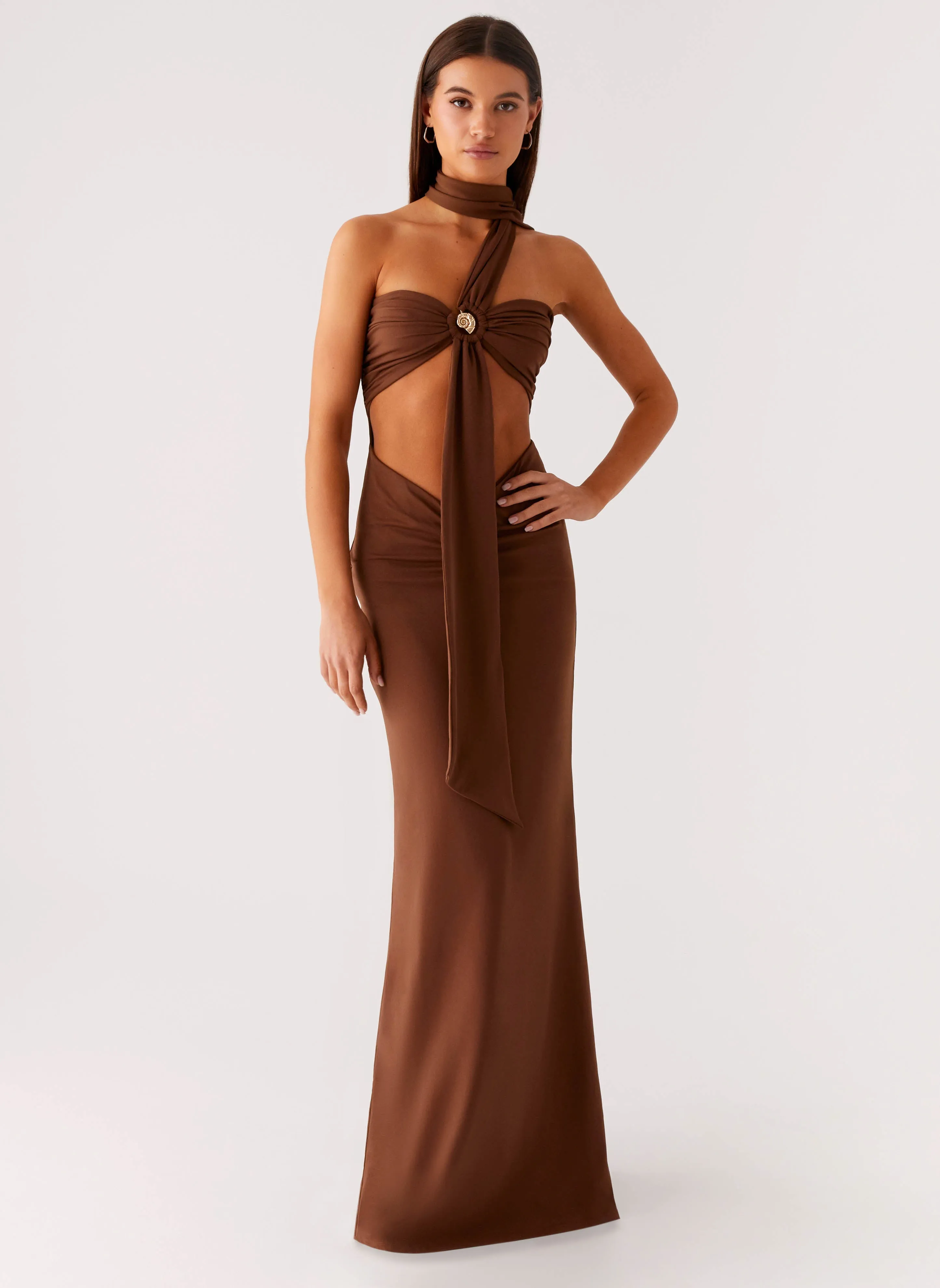 Olive Bloom Maxi Dress - Chocolate Versatile Layering Bold Touch