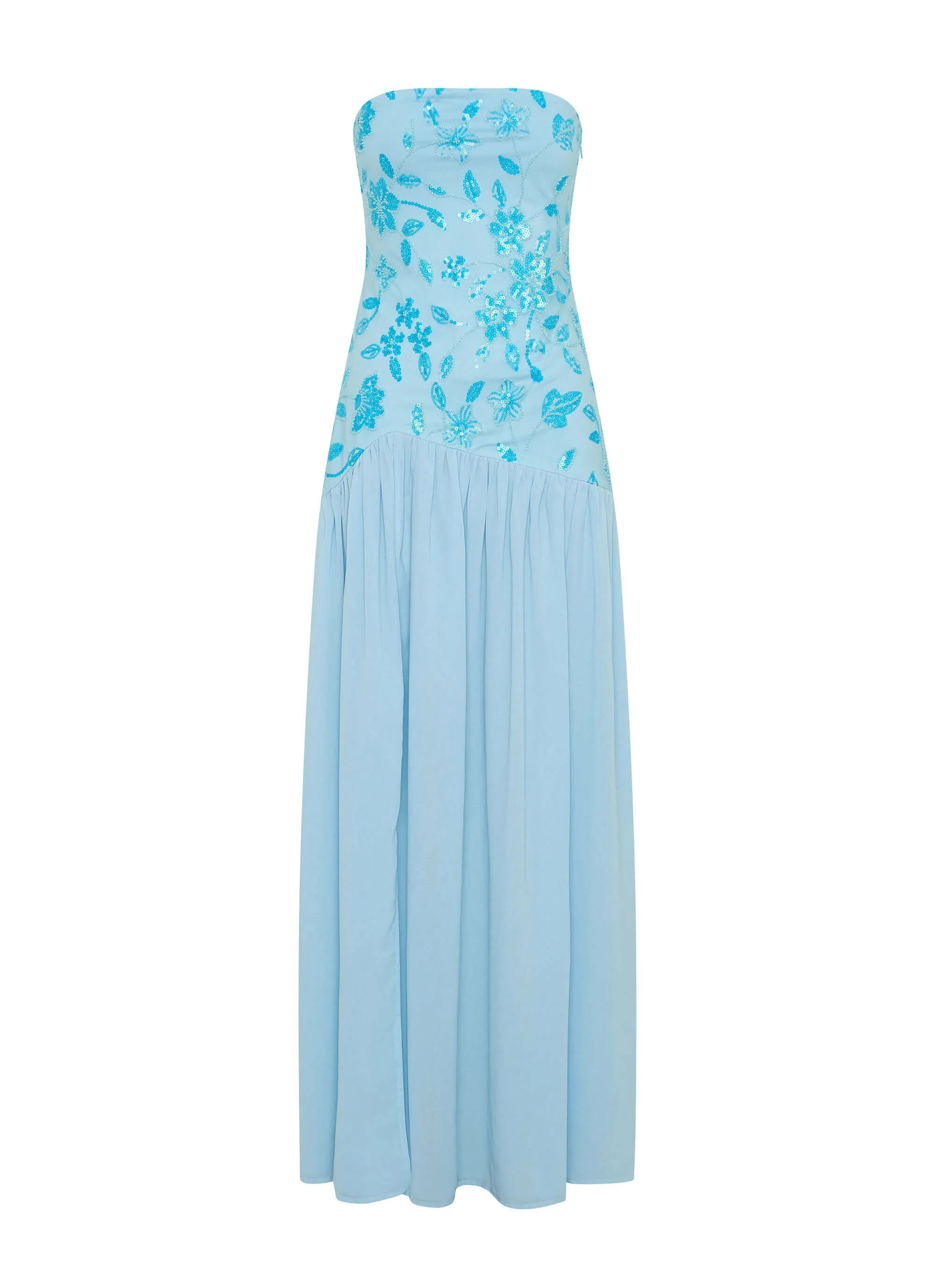 Smart and Chic Relax Fit Eden Strapless Beaded Maxi Dress - Blue