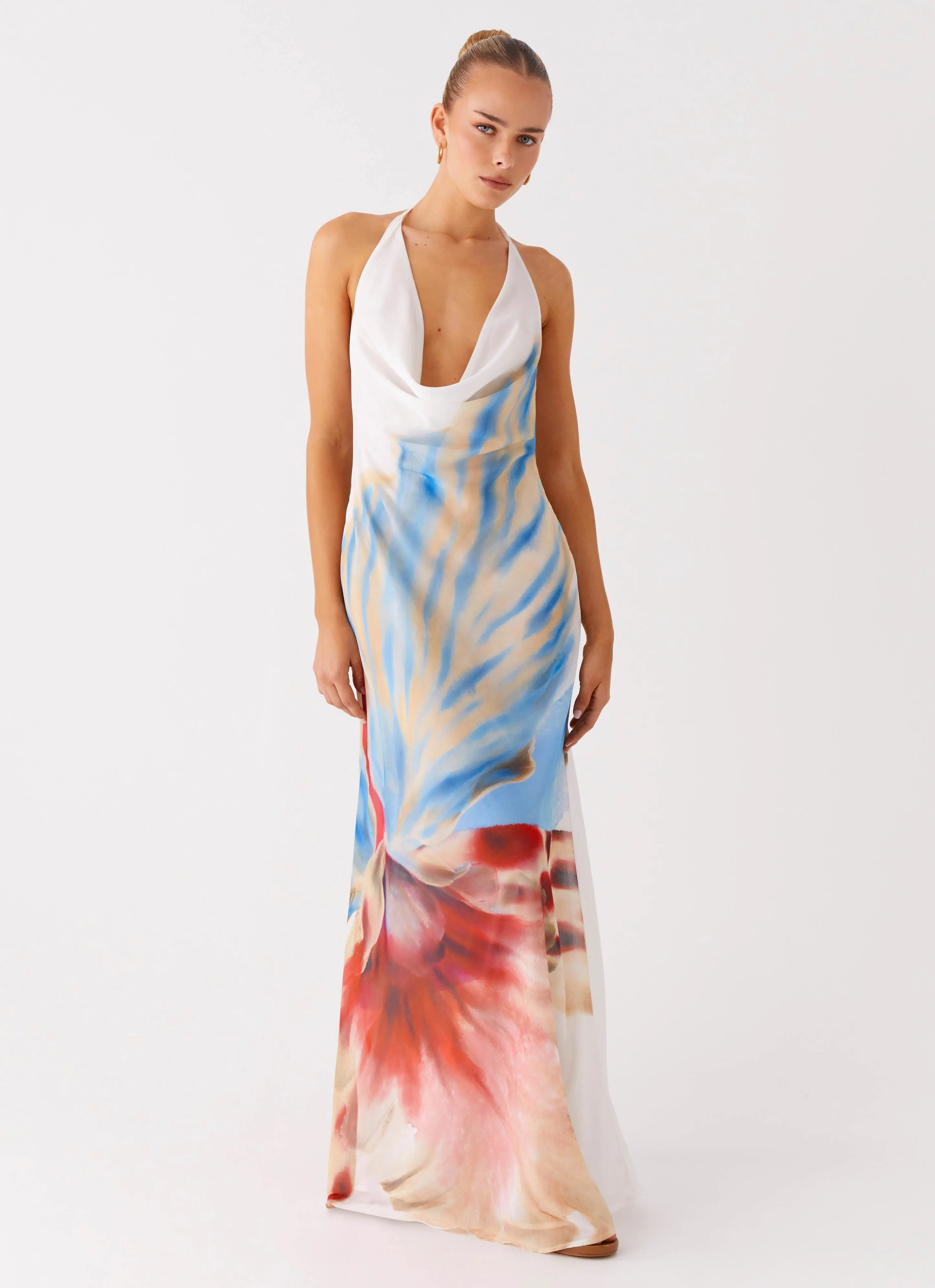 Stars Align Cowl Maxi Dress - White Sea Bloom FlexibleClosure