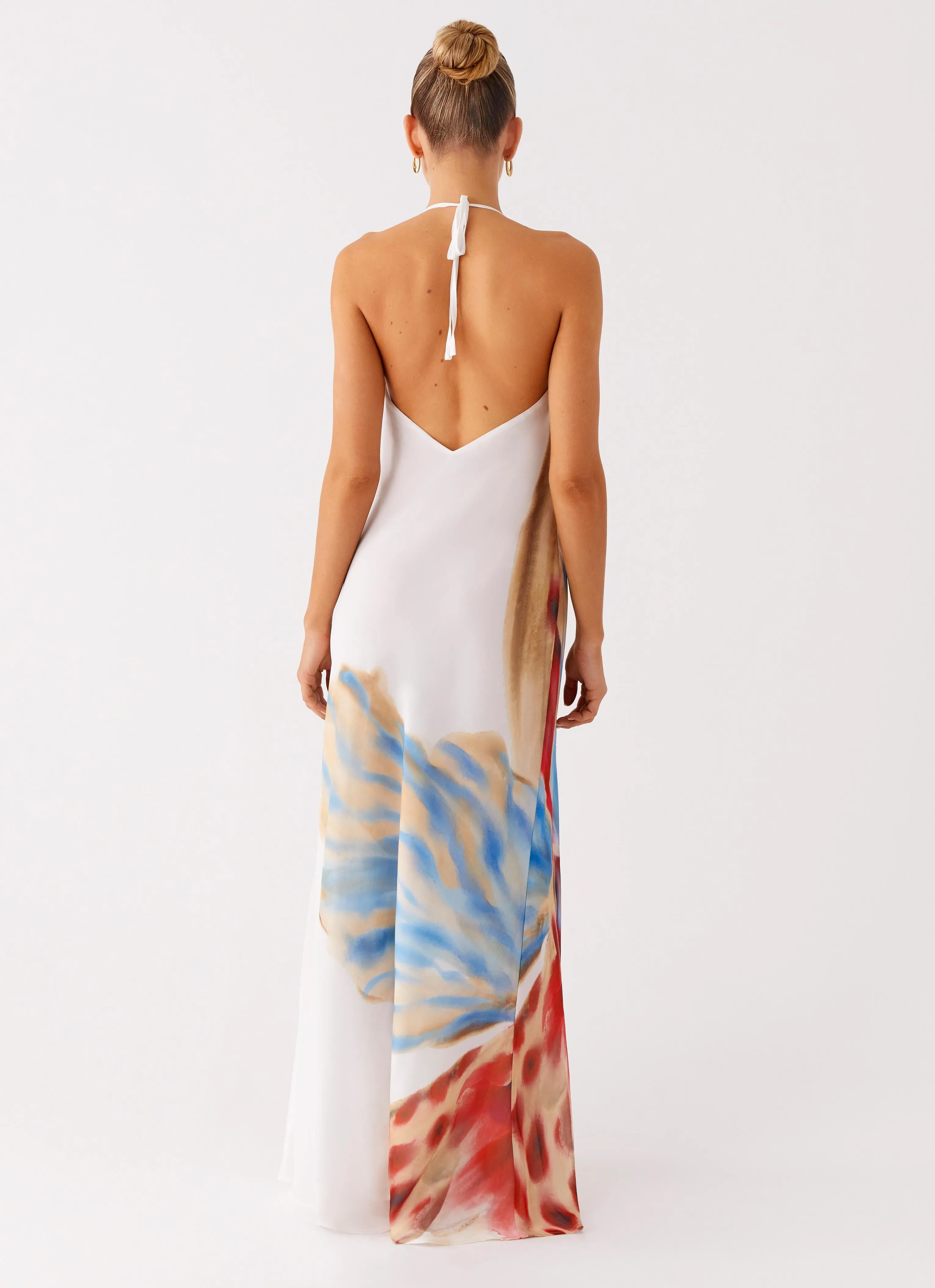 Comfy Detail Stars Align Cowl Maxi Dress - White Sea Bloom