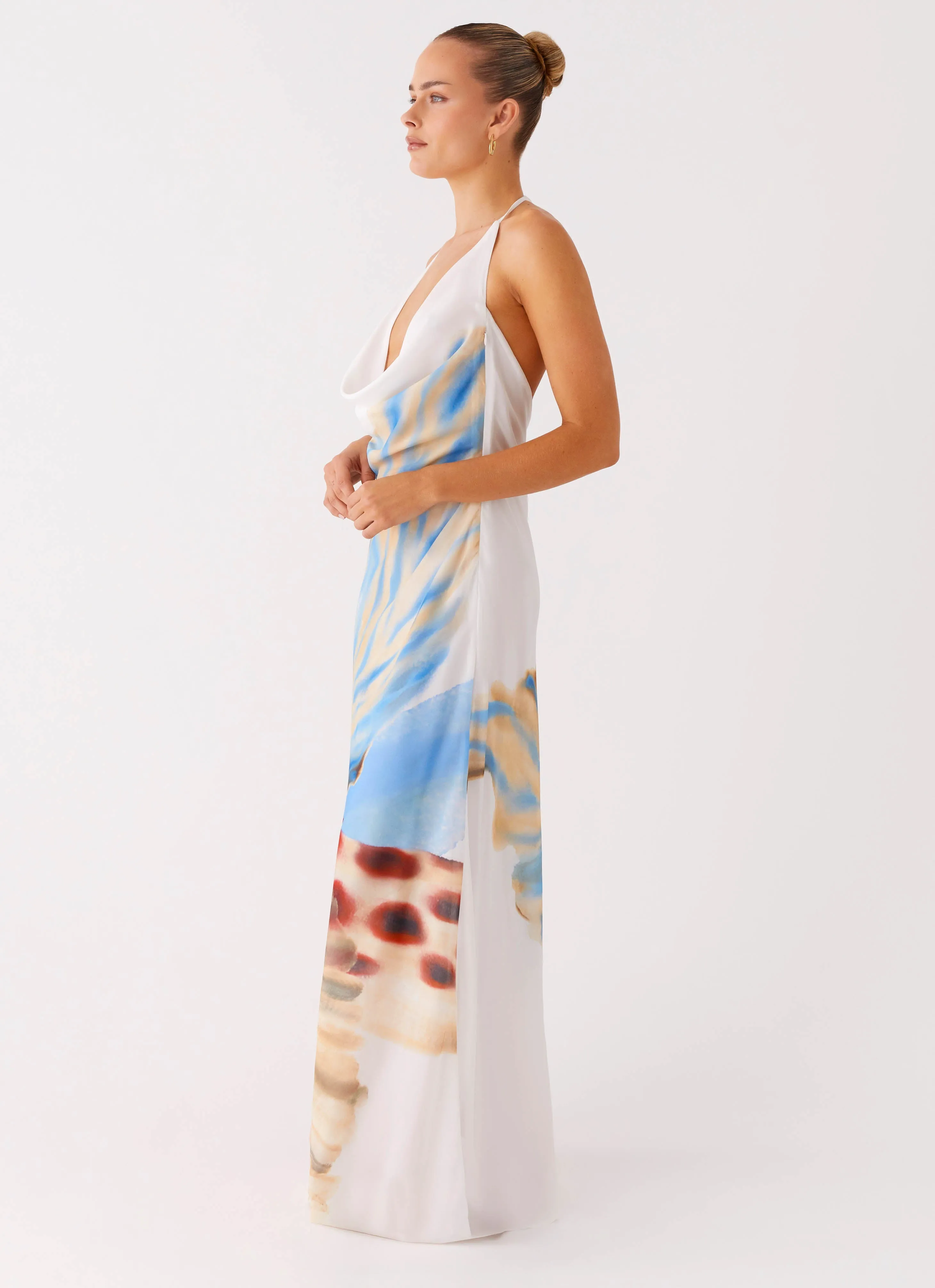 All Fit Style Stars Align Cowl Maxi Dress - White Sea Bloom