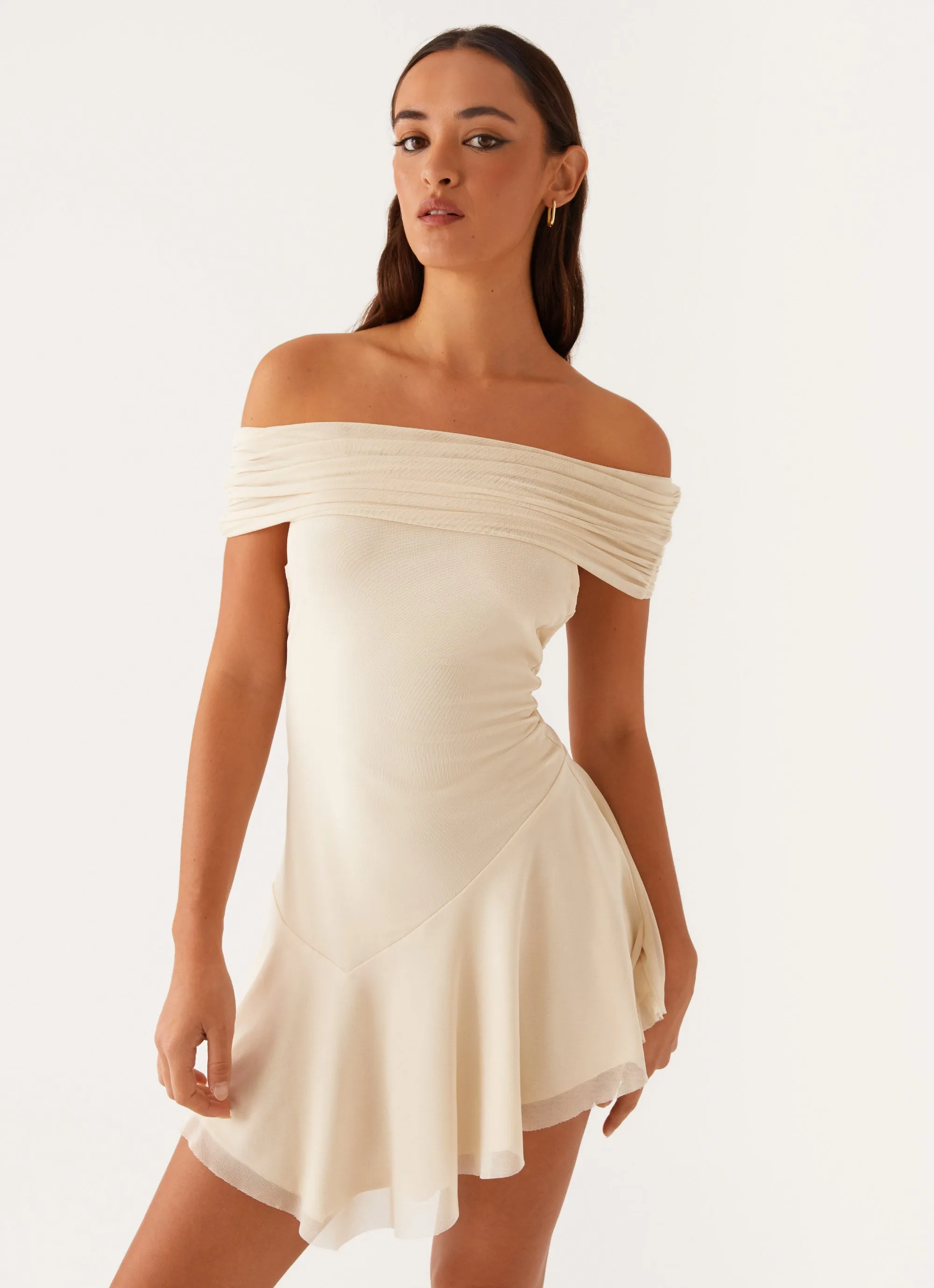 Photography Session Finola Off Shoulder Mini Dress - Pastel Yellow