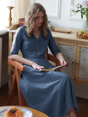 Subtle Flow Fiona 100% Cotton Demin Blue Midi Dress