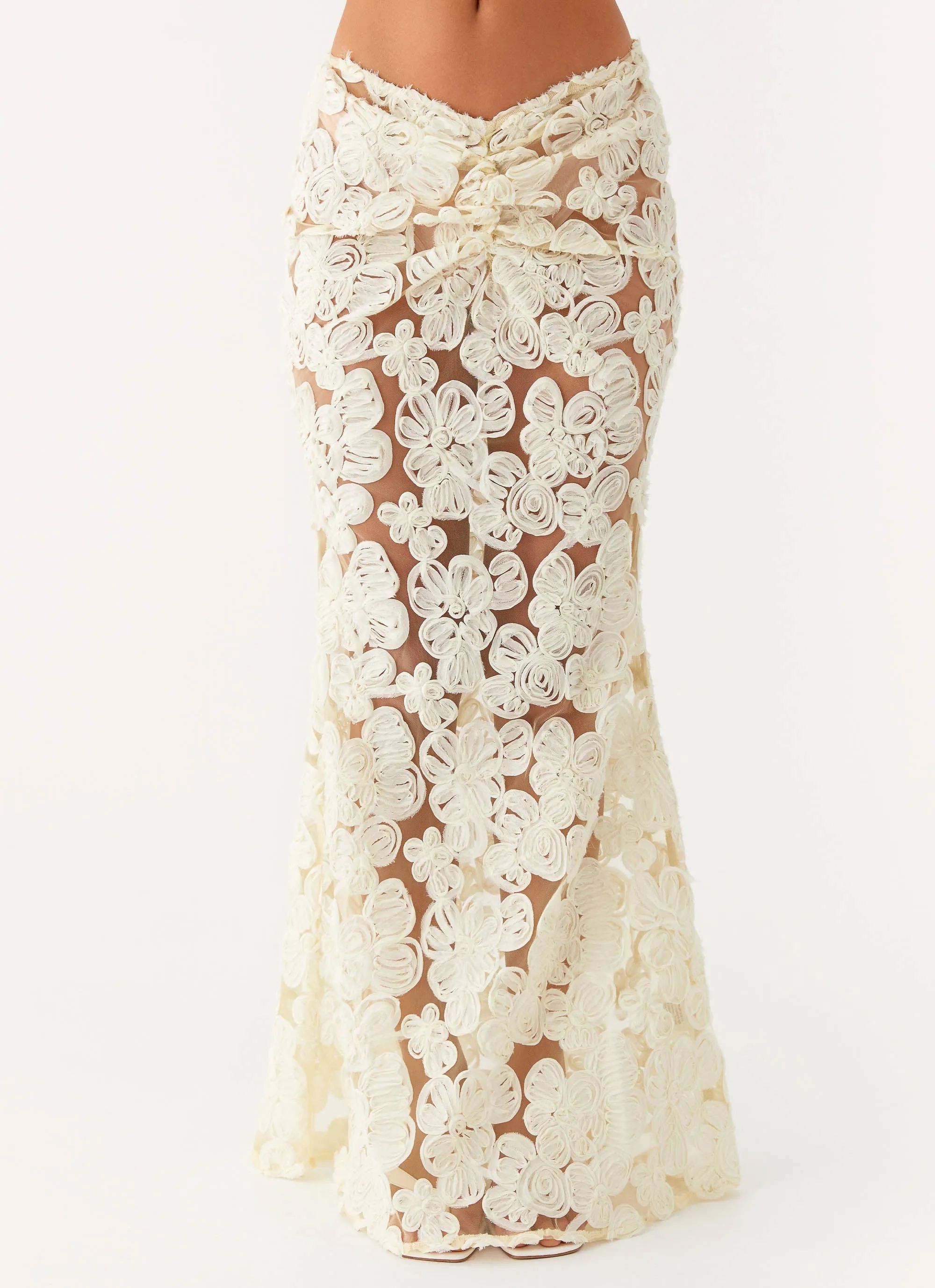 Light Motion Structured silhouette Fiorella Floret Maxi Skirt - Yellow