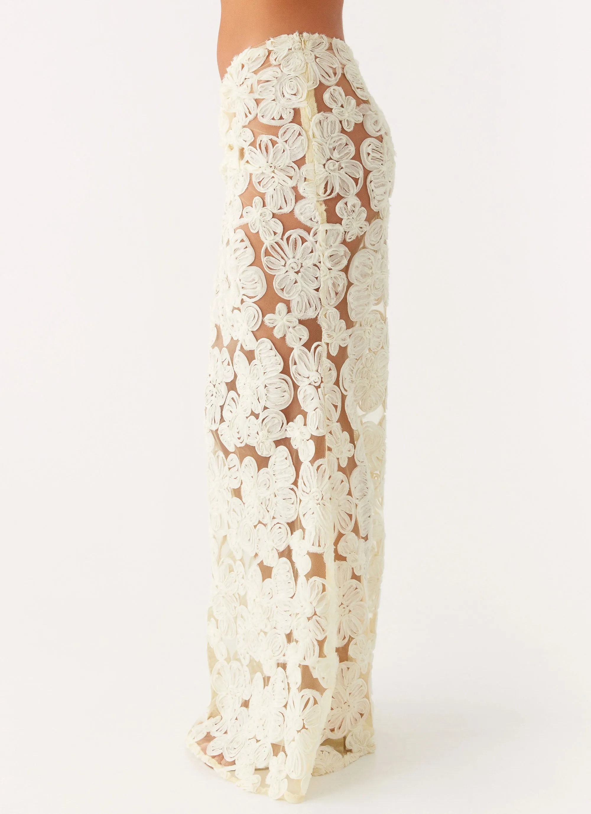 Wool blend Side Slit Fiorella Floret Maxi Skirt - Yellow