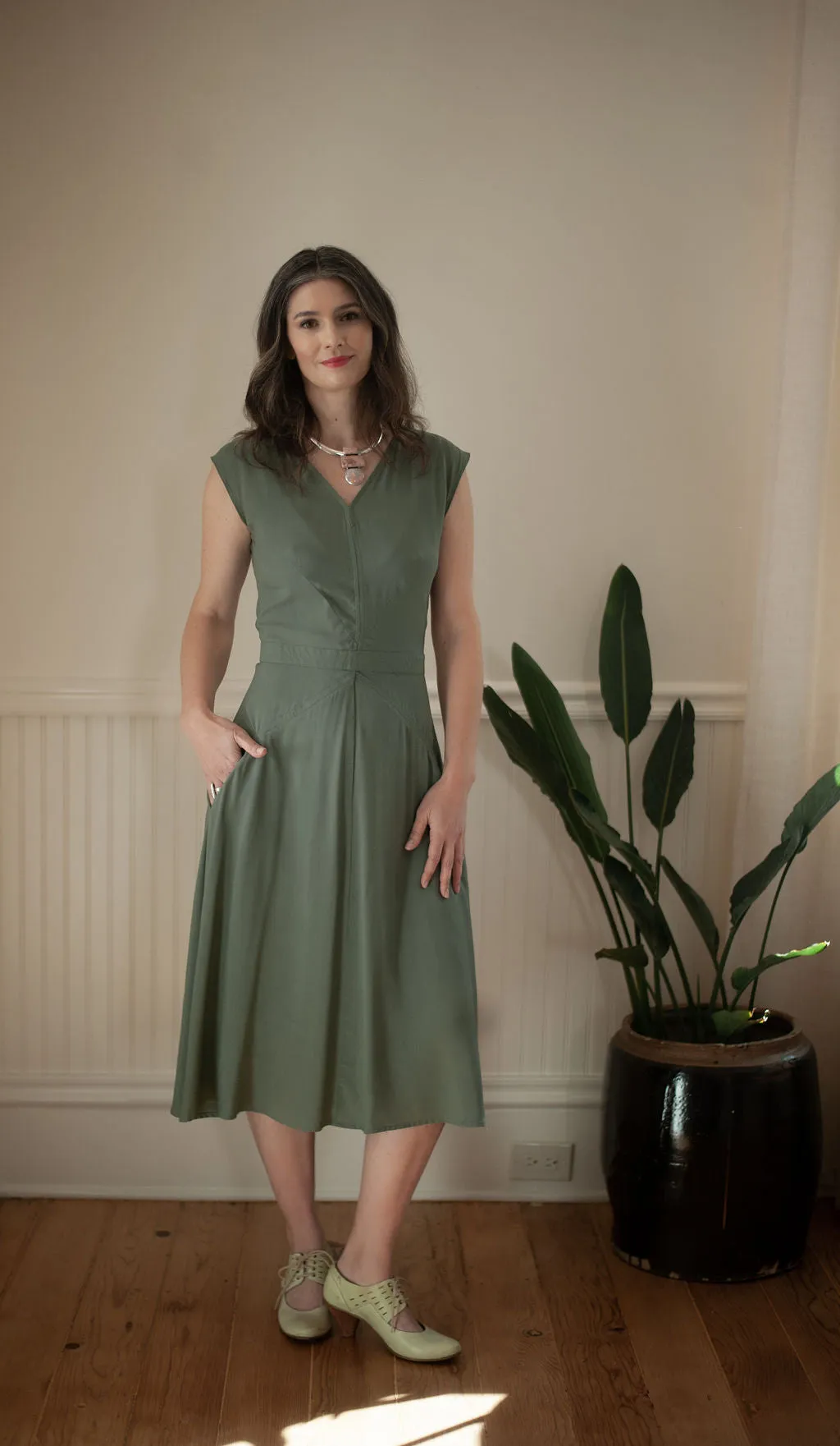 Xena Dress in Sage Green Challis Refined Form