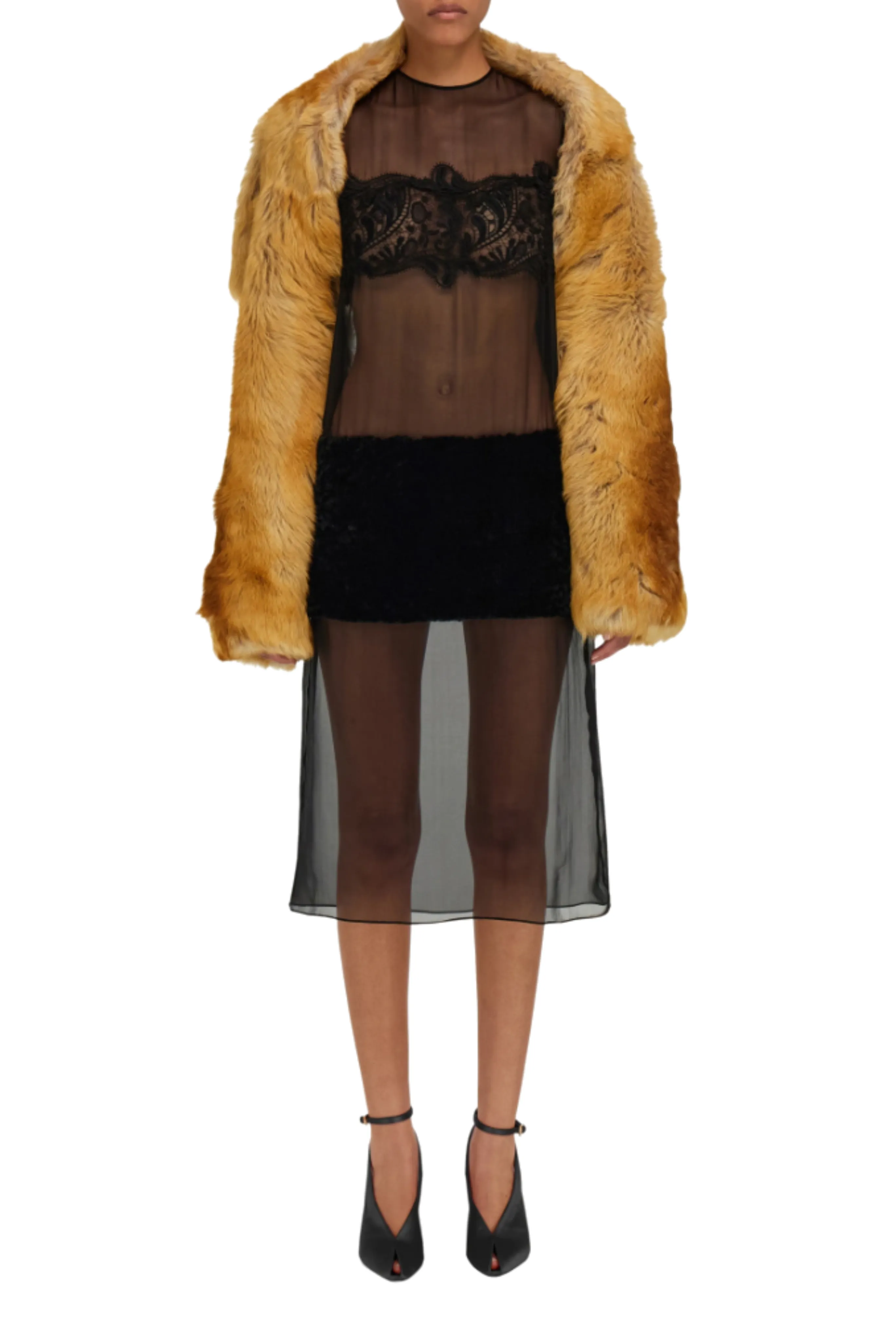 Fox Fur Shrug Tapered Hem Heat Retention Layer