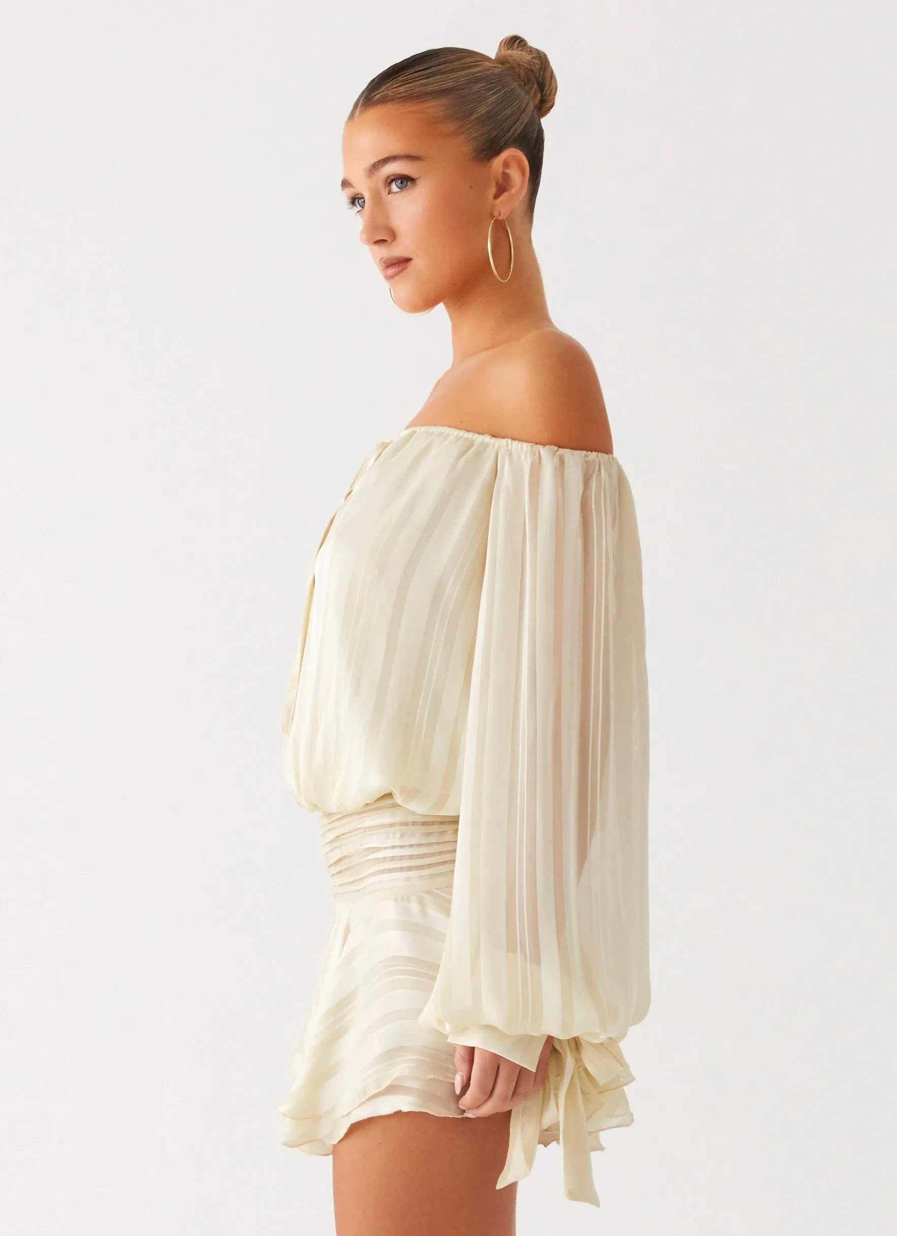 Eira Balloon Sleeve Mini Dress - Ivory Urban Mood