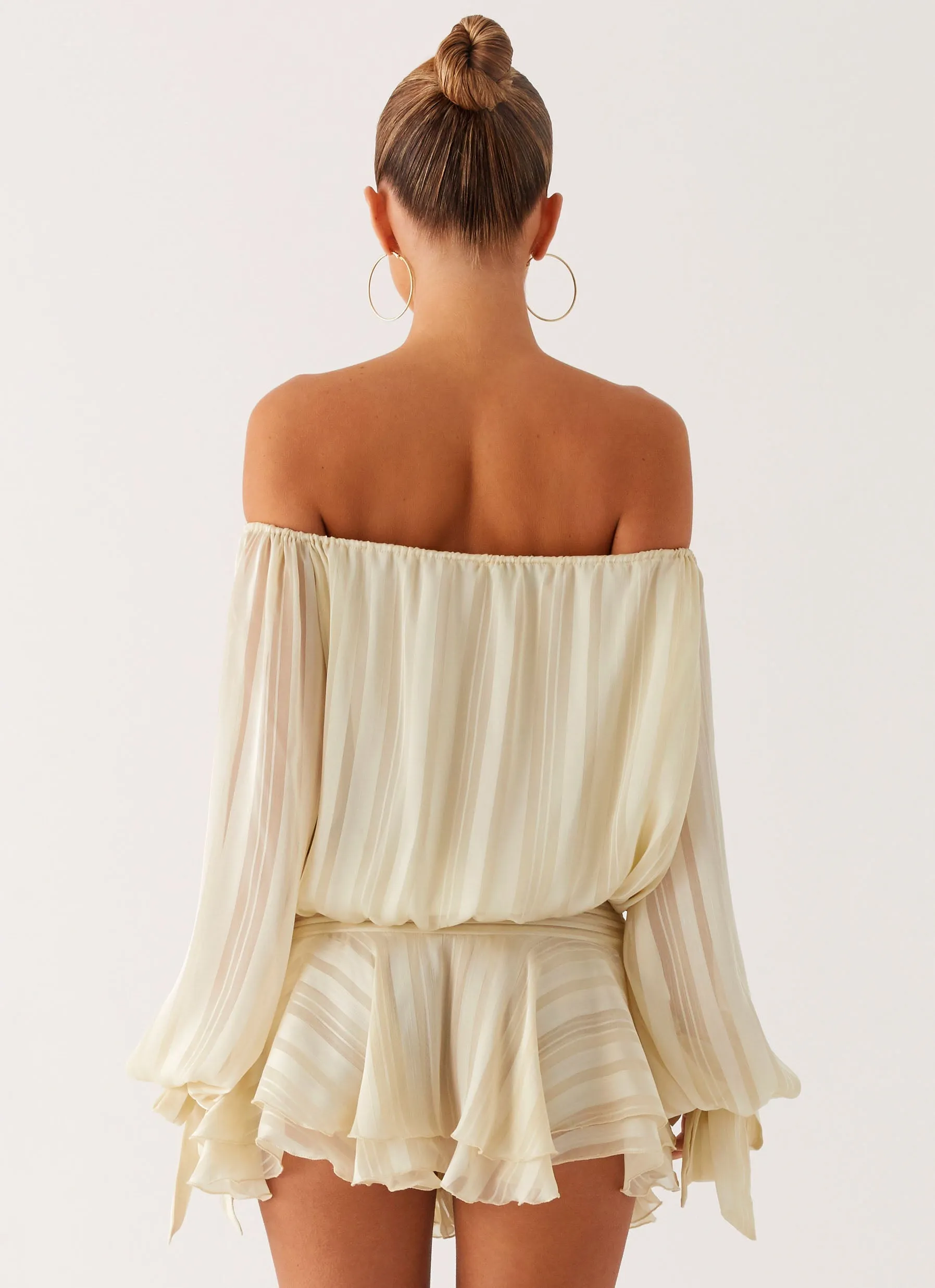 Lightweight texture Iconic Style Eira Balloon Sleeve Mini Dress - Ivory