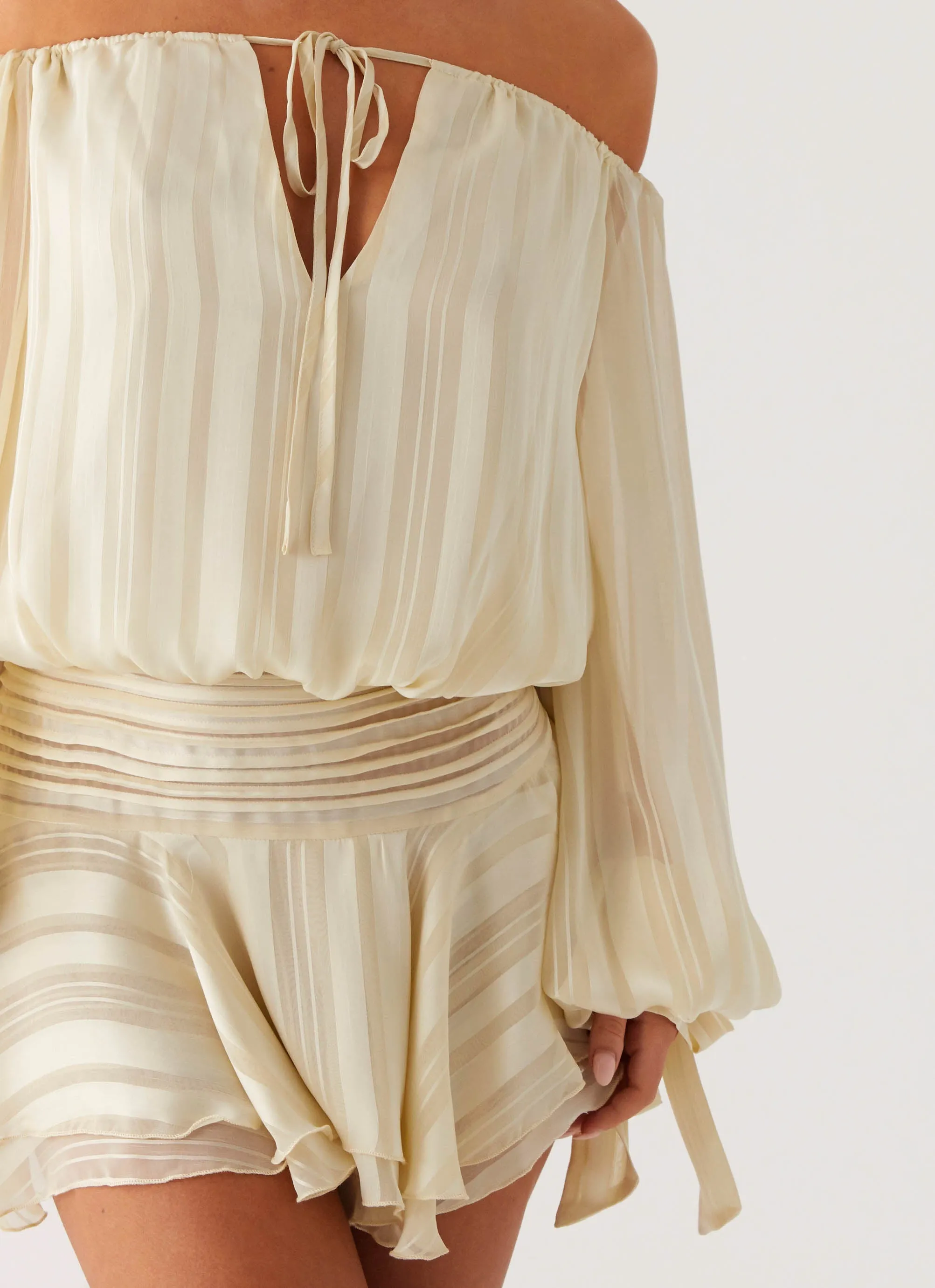 Twist Front Eira Balloon Sleeve Mini Dress - Ivory