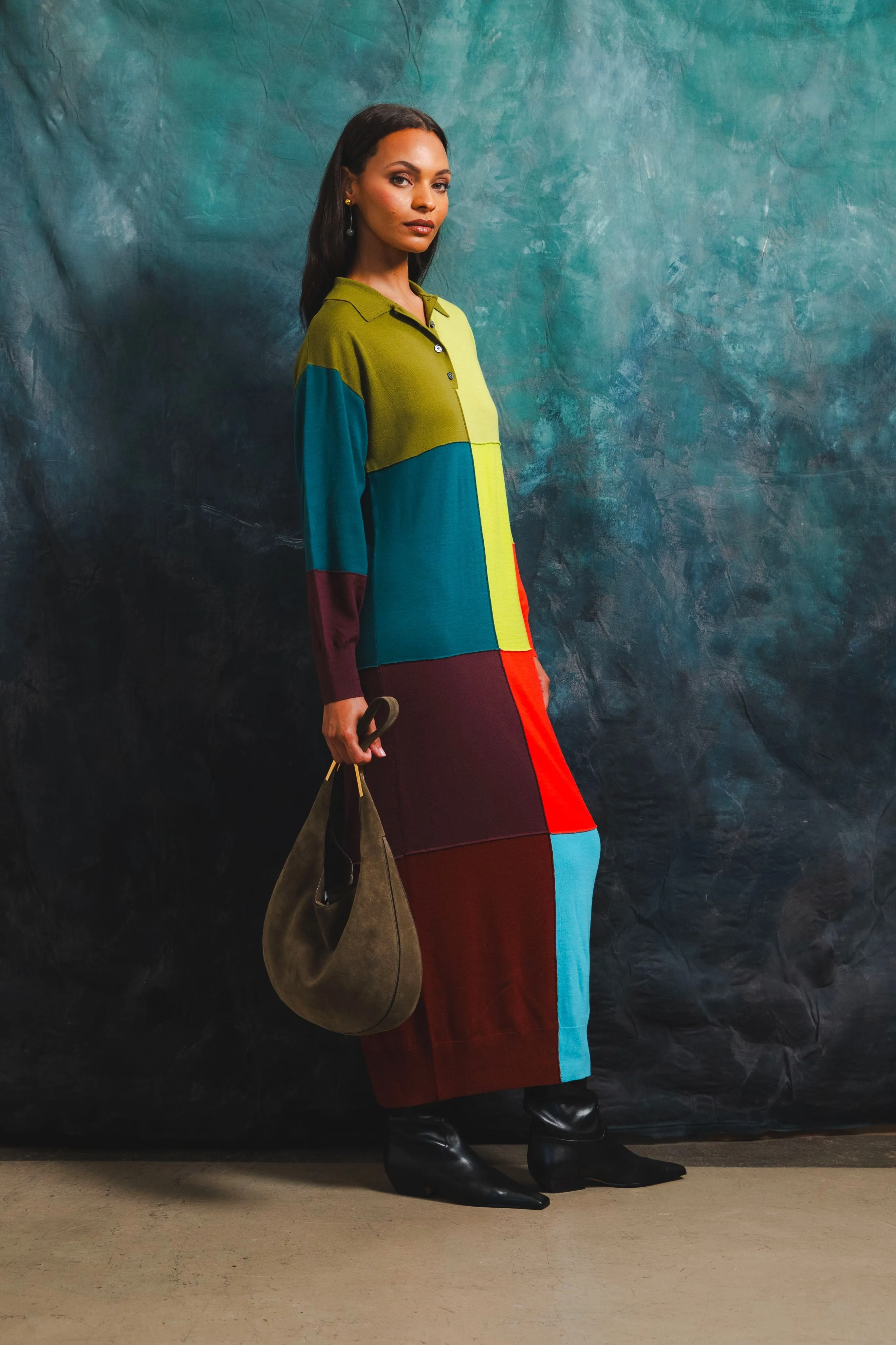 Flared-Hem Urban appeal Relaxed Patchwork Polo Sack Dress