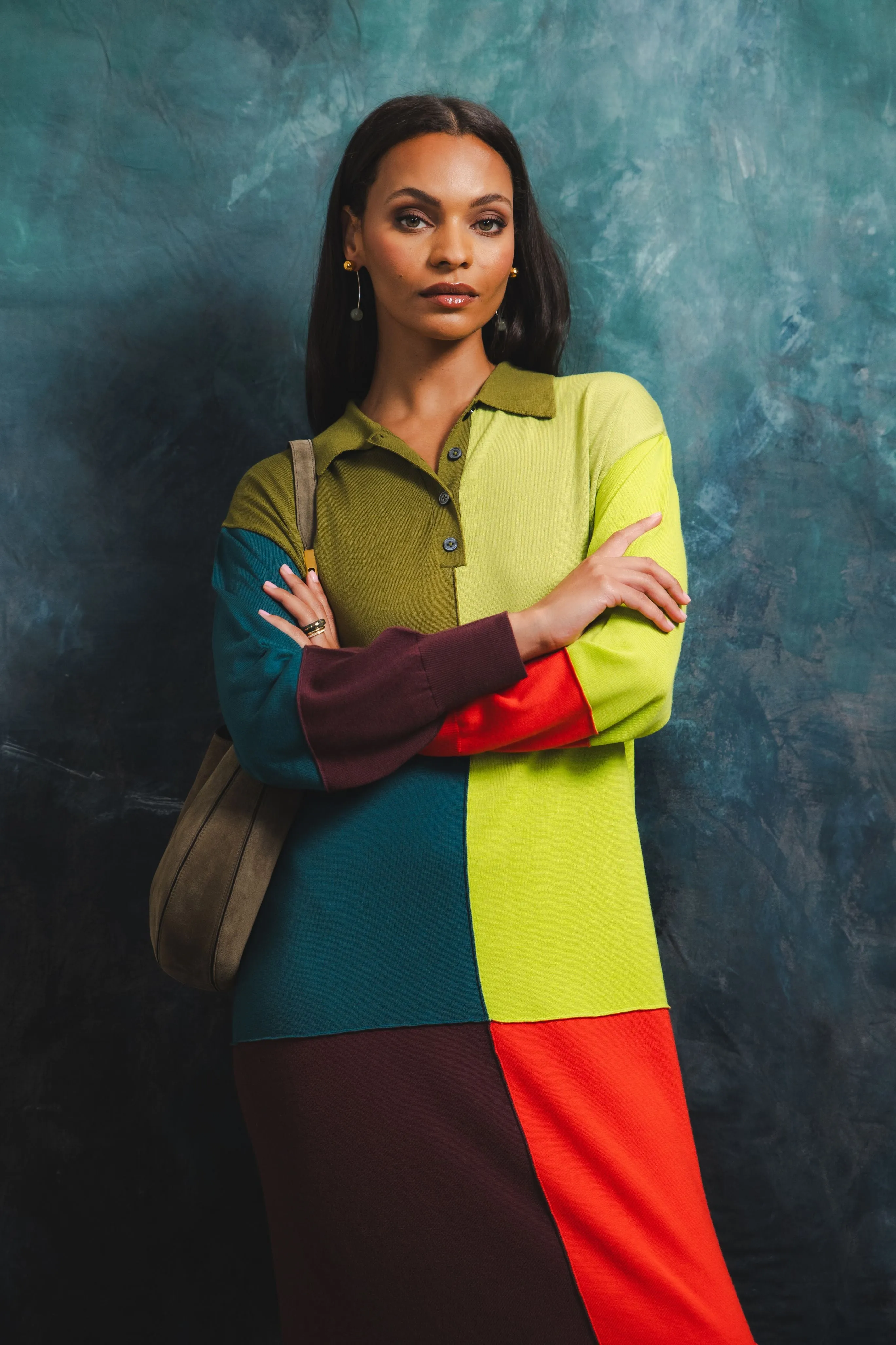 Lace Ease Relaxed Patchwork Polo Sack Dress