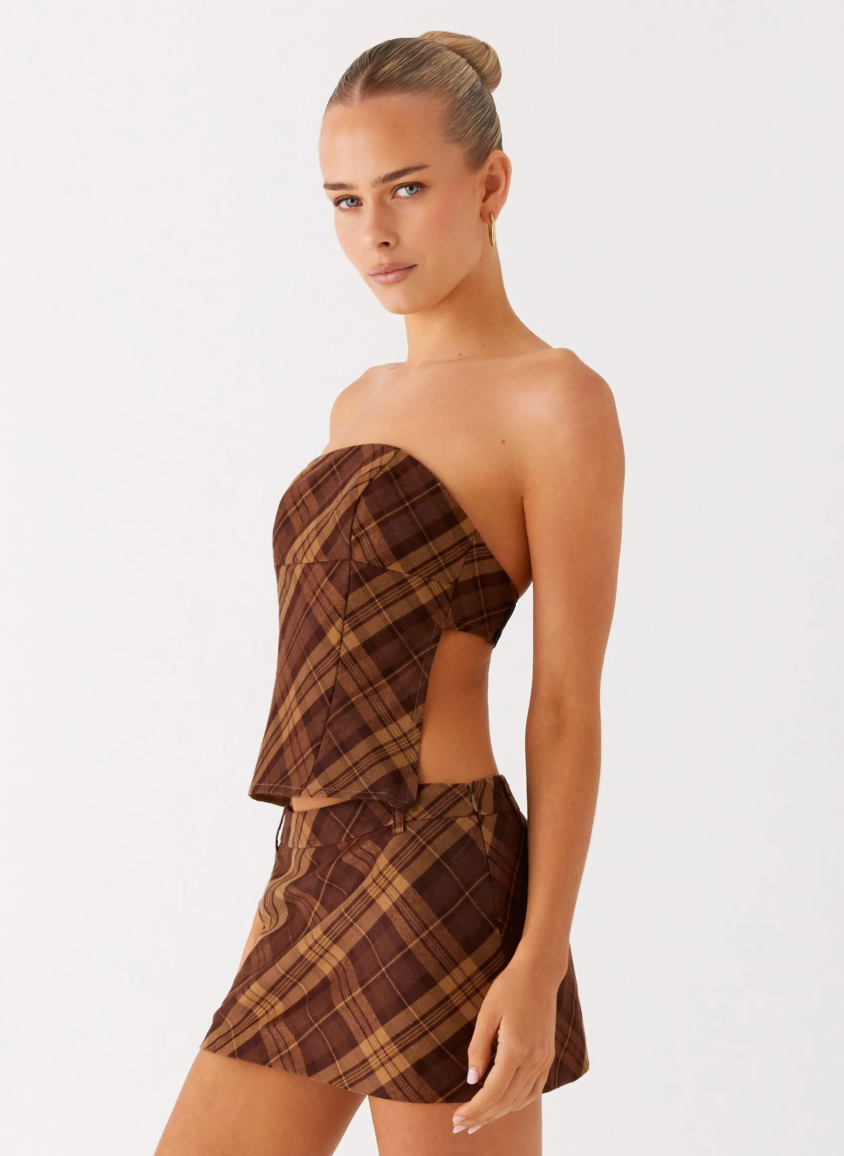 Kira Strapless Top - Plaid Biodegradable Fiber Blend