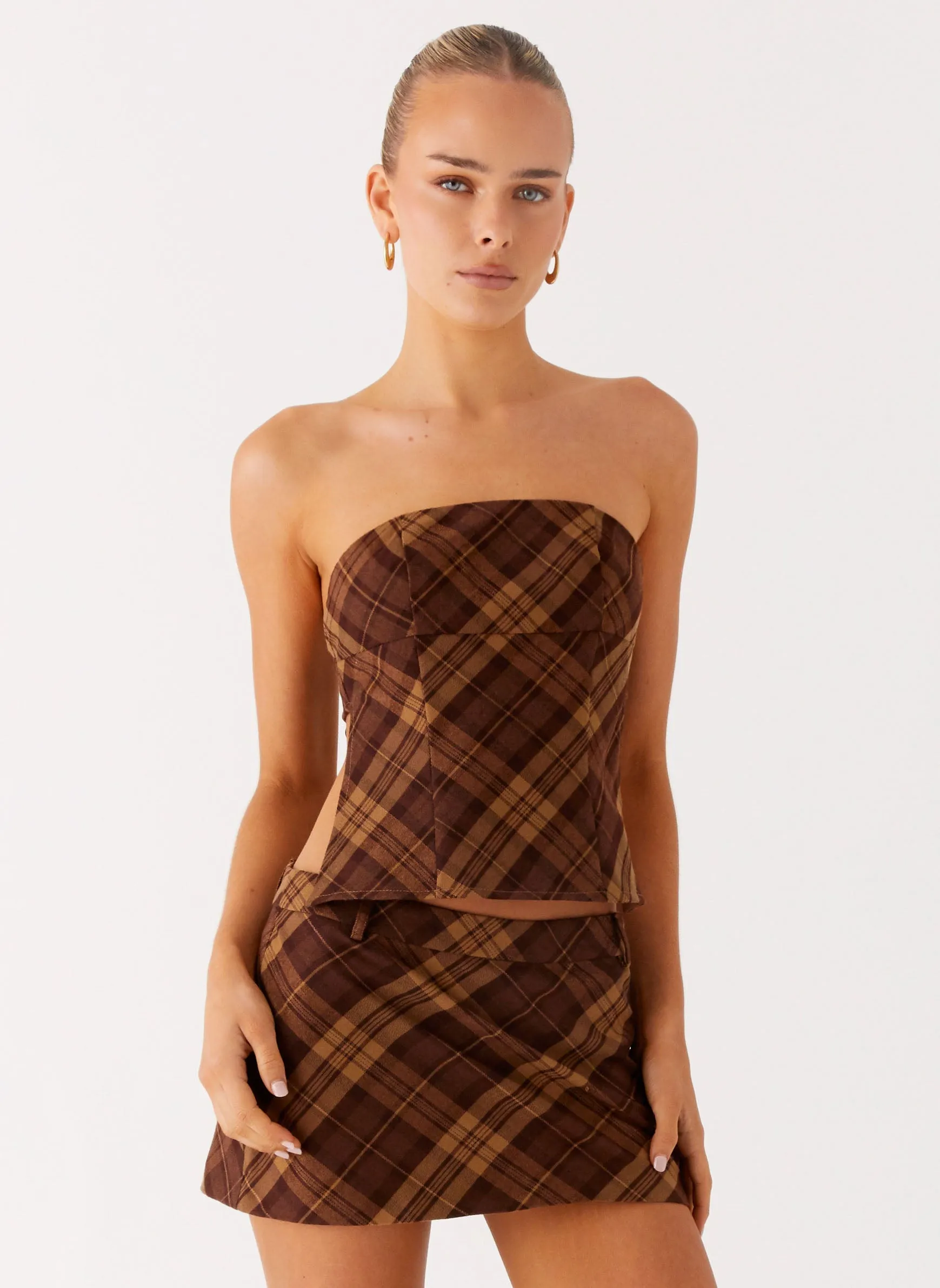 Kira Strapless Top - Plaid FoldableFeature