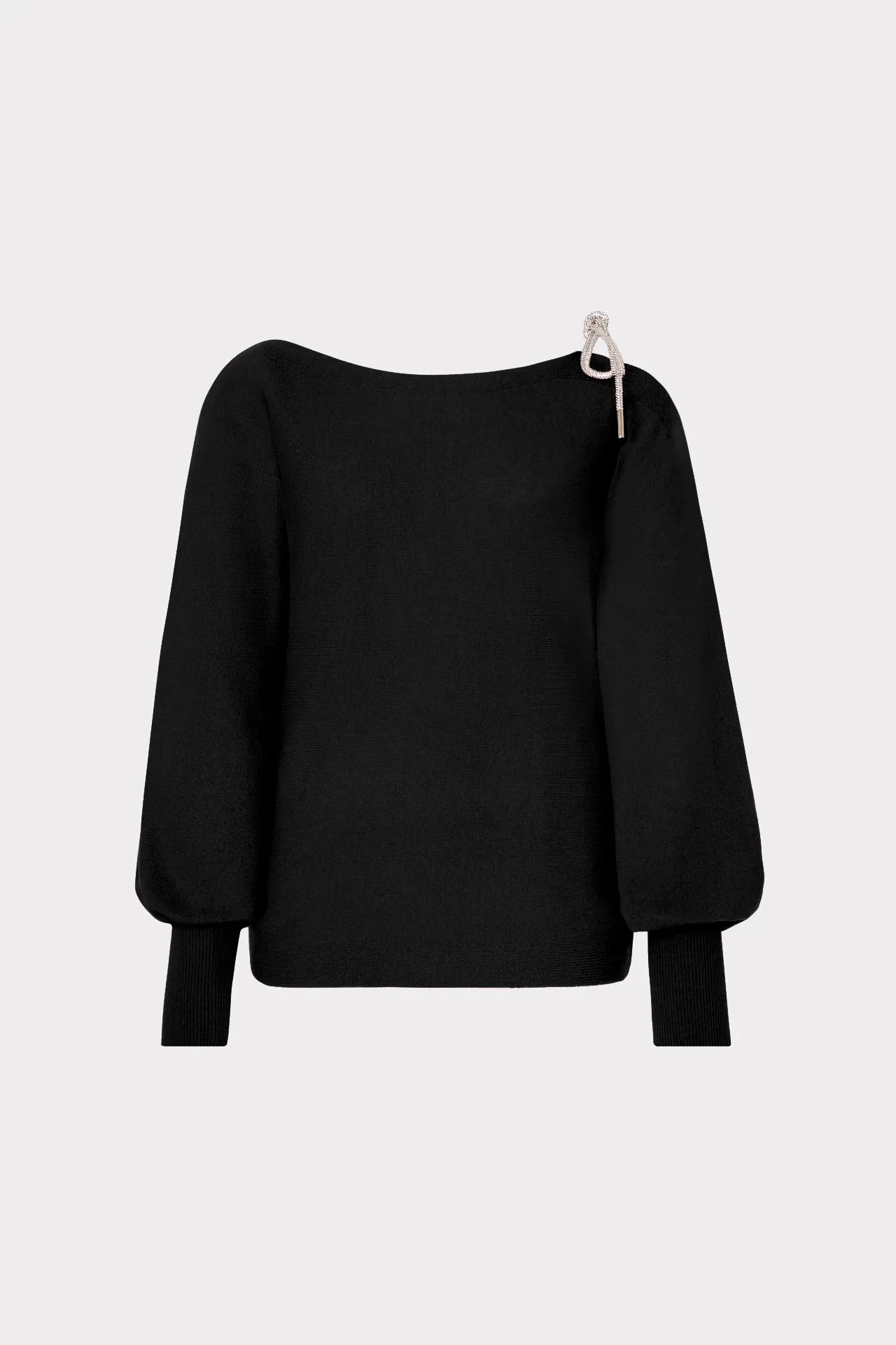 LightweightTexture Reinforced Elbow Patches Ida Crystal Bow Cold Shoulder Sweater