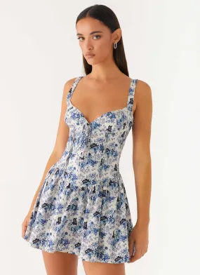 Heritage Inspired Simple Comfort Nash Bust Mini Dress - Serene Sky Floral