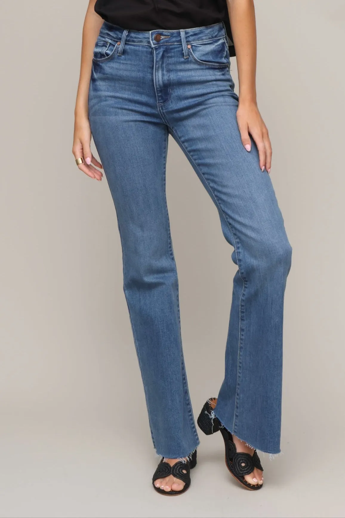 Machine washable Relaxed Waist High Rise Scissor Cut Flare