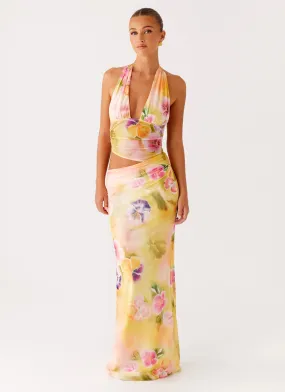 Main Act Halter Maxi Dress - Sunburst Floral Modern Layers